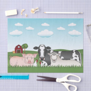Papier Mousseline Animaux De La Ferme De Cartoon Avec Grange Et Ciel