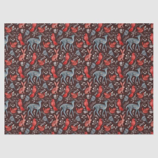 Papier Mousseline Animaux de Noël Folkart scandinave en Brown (Recto)