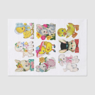 Papier Mousseline Animaux de Pâques rétro Vintages (pas IA)