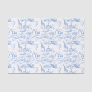 Papier Mousseline Animaux de Safari Bleu Toile de Jouy Poussiéreux