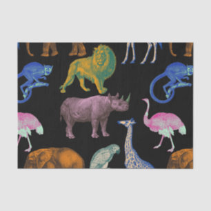 Papier Mousseline Animaux de Zoo Couleurs Vives Art Pop Amoureux des