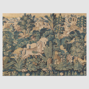 Papier Mousseline ANIMAUX D'IMAGINAIRE, CHEVAUX, BOIS Bleu Vert Flor
