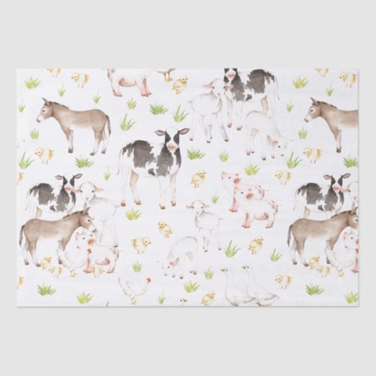 Papier Mousseline Animaux tirés par la main d'aquarelle à la ferme (Recto)