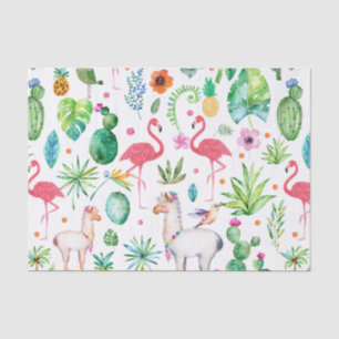 Papier Mousseline Animaux tropicaux colorés Fleurs et feuilles Motif