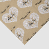 Papier Mousseline Anniversaire, Coeur Diamant, Monogramme Or, Nom (Détail)