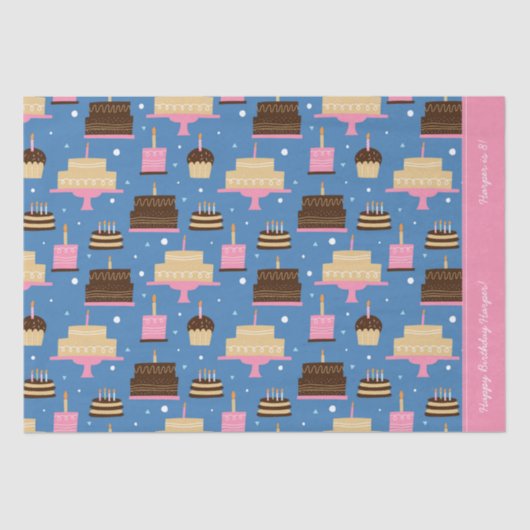 Papier Mousseline Anniversaire Motif de gâteaux Nom personnalisé + S (Recto)