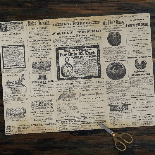 Papier Mousseline Annonces horticoles Vintages d'antiquité Ephemera
