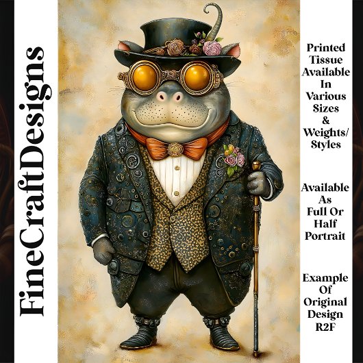 Papier Mousseline Anthropomorphique Steampunk Hippo R2F Découpage
