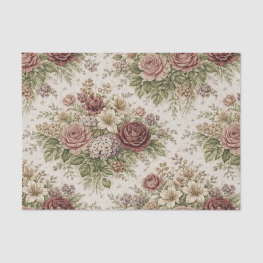 Papier Mousseline Antique Blush Rose Garden Pattern (Recto)