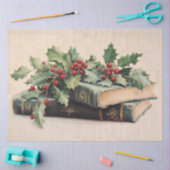 Papier Mousseline ANTIQUE BOOKS WITH HOLLYBERRIES Vintage Christmas (Artisanat)