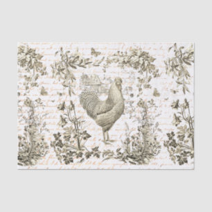 Papier Mousseline Antique Coq Vintage Beige Floral Script