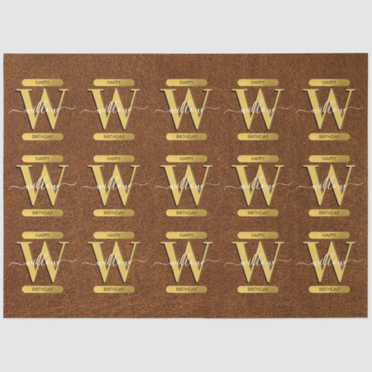 Papier Mousseline Antique Faux en cuir et or Monogramme Anniversaire (Recto)