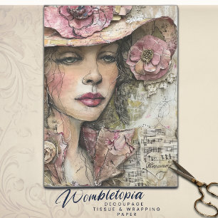 Papier Mousseline Antique Floral Collage Femme Portrait Découpage