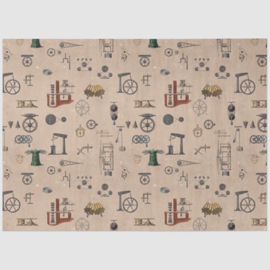 Papier Mousseline Antique Ingénierie Mécanique Motif scientifique (Recto)