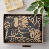 Papier Mousseline Antique motif floral orange sur noir (Cadeau)