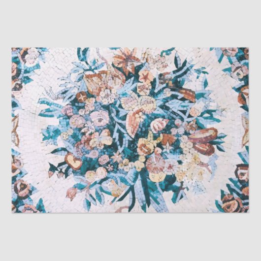 Papier Mousseline Antique Romain Floral Mosaic Blue Découpage (Recto)