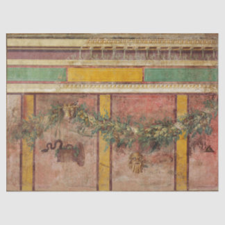 PAPIER MOUSSELINE ANTIQUE ROMAN FRESCO,SATYR MASK,GARLAND,FRUITS 