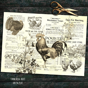 Papier Mousseline Antique Rooster Horticulture Annonces Ephemera Bei