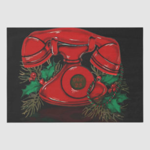 Papier Mousseline Antique Rouge Noël Téléphone Cadeau