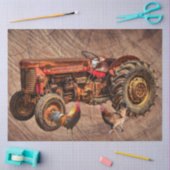 Papier Mousseline Antique Tracteur rouge Coq Hen (Artisanat)