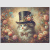 Papier Mousseline Antique Victorian Floral Cat Decoupage  (Recto)