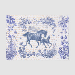 Papier Mousseline Antique Vintage Chevaux Toile Florale Script