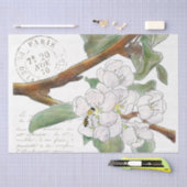 Papier Mousseline Apple Blossom Branch Bee French Script Decoupage (Artisanat)