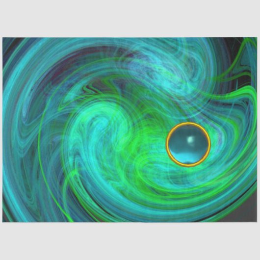 Papier Mousseline AQUA BLEU VERT VORTEX Fractal Swirl Gem (Recto)