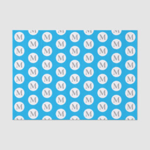 Papier Mousseline Aqua Blue Polka Dot Monogramme
