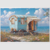 Papier Mousseline Aqua Blue Seaside Gypsy Caravan Découpage (Recto)