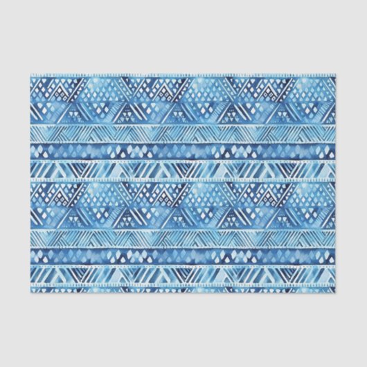 Papier Mousseline Aqua Blue White Tribal Stripes Points Anniversaire (Recto)