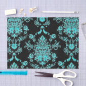 Papier Mousseline Aqua Damask sur Black Chic Design (Artisanat)