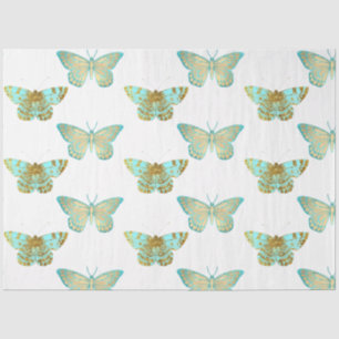 Papier Mousseline Aqua et Gold Floral Design 2