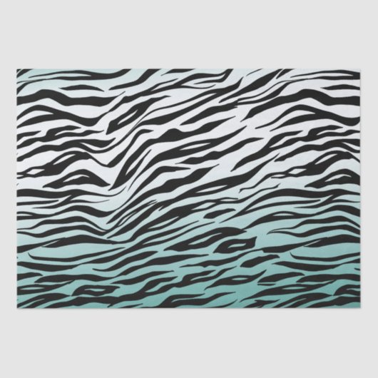 Papier Mousseline Aqua Mint Black Zebra Print Ombre (Recto)