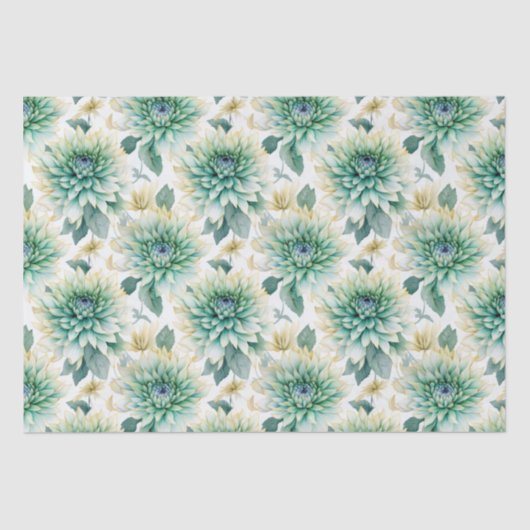 Papier Mousseline Aqua Mint White Floral Mariage (Recto)