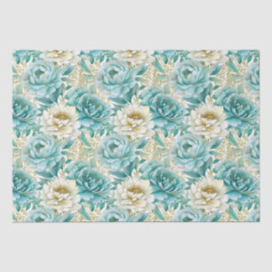 Papier Mousseline Aqua Mint White Floral Mariage