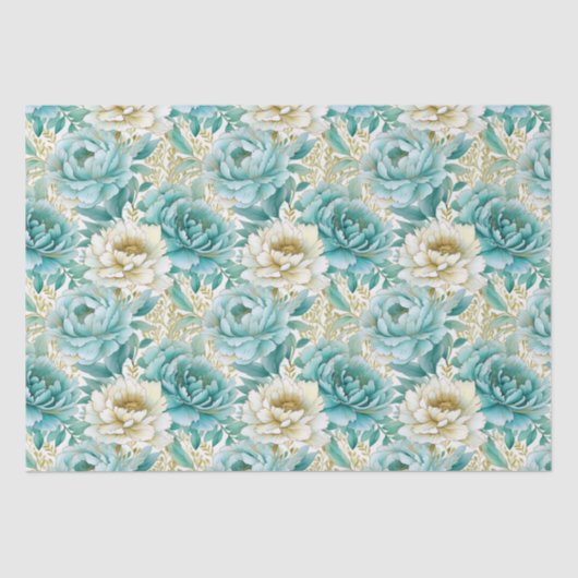 Papier Mousseline Aqua Mint White Floral Mariage (Recto)