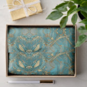 Papier Mousseline Aqua Pearlescent & Gold Mermaid Scale Pattern  (Cadeau)