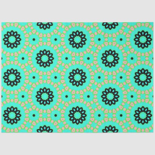 Papier Mousseline Aqua Pink & Black Floral Decoupage (Recto)