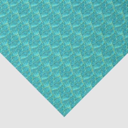 Papier Mousseline Aqua Teal Turquoise Faux Gold Leaf Shell Decoupage (Détail)