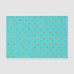 Papier Mousseline Aqua turquoise de pois métallique d'aluminium d'or