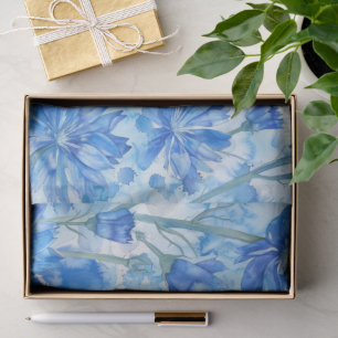 Papier Mousseline Aquarelle Abstraite Fleurs bleues et blanches