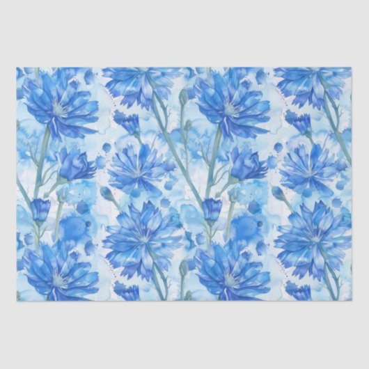 Papier Mousseline Aquarelle Abstraite Fleurs bleues et blanches (Recto)