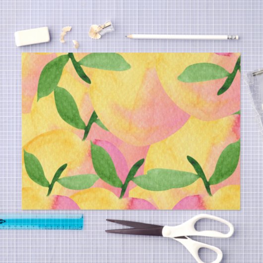 Papier Mousseline Aquarelle Abstraite Peach Fruit (Artisanat)