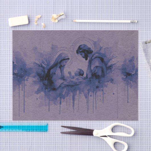 Papier Mousseline Aquarelle Abstraite Sainte Famille Violet Bleu (Artisanat)