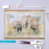 Papier Mousseline Aquarelle africaine des éléphants (Artisanat)
