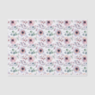 Papier Mousseline Aquarelle Anémone rose et Motif d'Eucalyptus