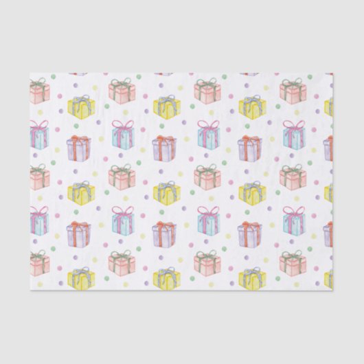 Papier Mousseline Aquarelle Anniversaire Présentations & Confetti (Recto)