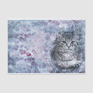 Papier Mousseline Aquarelle artistique Vintage Chat Pet Découpage