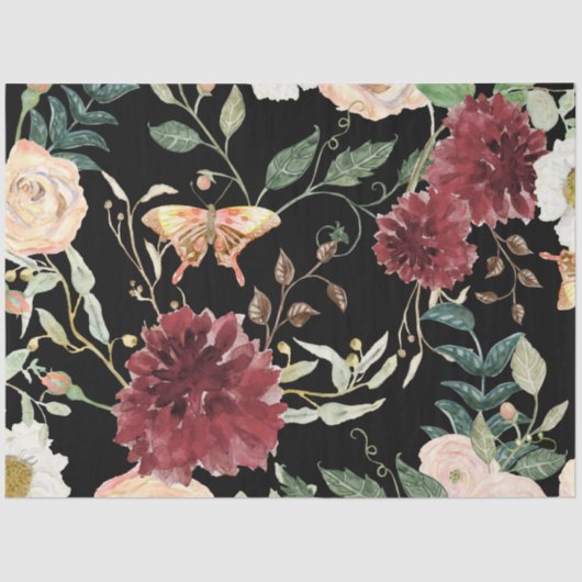 Papier Mousseline Aquarelle Automne papillon floral Automne Découpag (Recto)